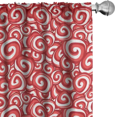 Image de ABAKUHAUS Rideaux décoratifs, rideaux, motif festif sinueux avec illustration de Noël griffonnée, 2 pièces 75 x 245 cm, blanc, rouge corail, rubis