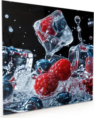 Produktbild von Küchenrückwand Spritzschutz Glas mit Motiv Beeren Eiswürfel 40 x 40 cm