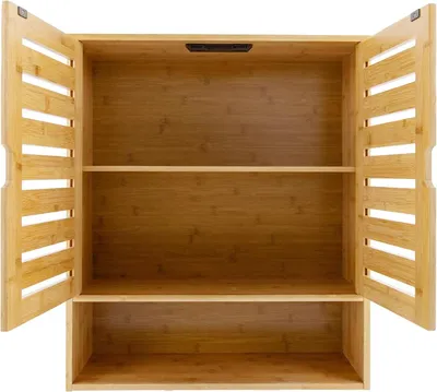 Immagine prodotto di Mobile da bagno a parete - Armadietto per medicinali e scaffale portaoggetti - 3 ripiani - Bambù - 2 ante - Da montare - Colore kaki