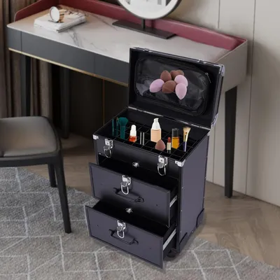 Image de Mallette de maquillage - Coffret de maquillage - Pochette de beauté - Organisateur de cosmétiques - Trolley de maquillage noir