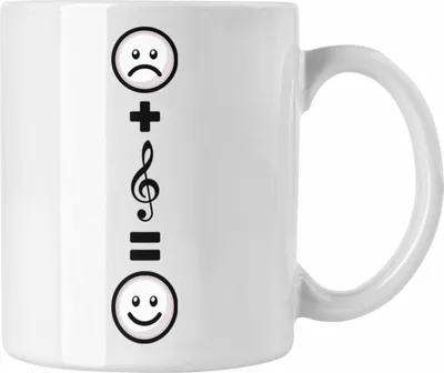 Produktbild von Trendation - Musiker Tasse Geschenk für Musiker Musikliebhaber Geburtstag Lustige Geschenkidee :( + Musiknote = :) (Weiß)