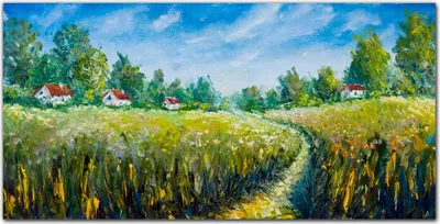 Produktbild von Coloray Bild aus Leinwand 120x60 Leinwand Dekoration - Das Dorf Baum Himmel Landschaft