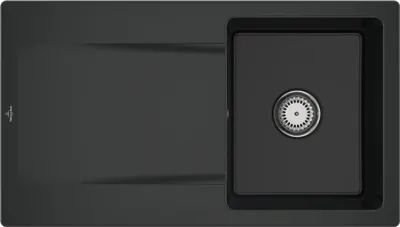 Produktbild von Villeroy & Boch 333501R7 Siluet 50 Keramikspüle Einbauspüle Unterschrankbreite ab 50 cm Pure Black Handbetätigung - inkl.