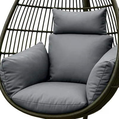 Produktbild von HOMESCAPES Hängesessel-Kissen Outdoor grau mit Kopfstütze, Polster-Auflage für Hängeschaukel, Hängekorb-Stuhl, 2-teilig mit Kopfteil und Bindebändern, weich & wetterfest