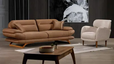 Produktbild von Moderner brauner Wohnzimmer Set 3+1 Sofa und Sessel