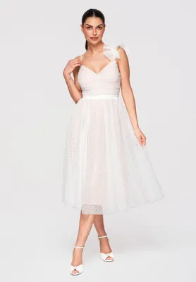 Produktbild von LARICA Cocktailkleid Midi Ausgestelltes V-Ausschnitt Tüll Kleid LA-OM-DLR324 white L