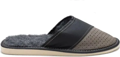Produktbild von Herren Naturleder Hausschuhe Isoliert Slippers Gefüttert Pantoffeln Reus Grau Gr.45