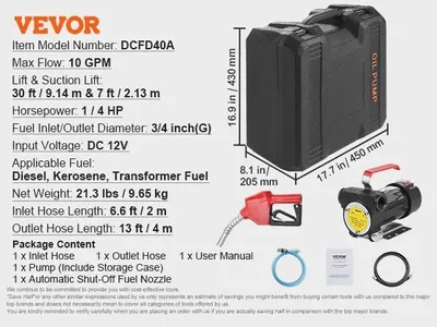 Zdjęcie produktu dla Przenośna pompa paliwowa 12V, automatyczne wyłączanie, 12V DC 10 GPM 1-4 HP