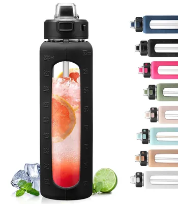 Image de Bouteille en verre de 900 ml avec poignée et paille – Idéale pour le sport et le fitness