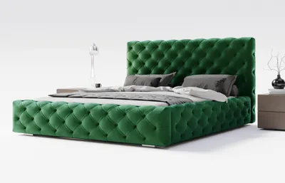 Produktbild von Doppelbett 160x200 cm Paris - Chesterfiled, Samt, Bettkasten - Polsterbett mit Metall-Lattenrost - Grün