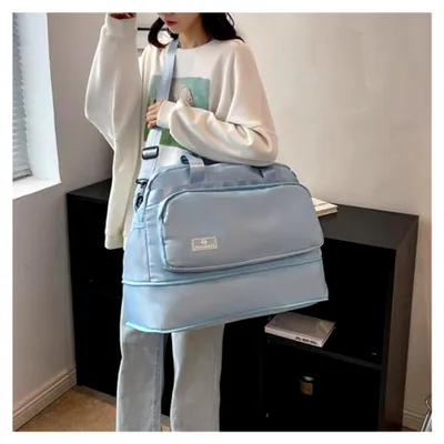 Produktbild von Sporttasche Reisetasche Damen Groß Ausbaufähig, 37,7 L bis 50,7 L, mit Nassfach, Sporttasche Tisch Tennis Trainingstasche, Wasserdicht Schwimmtasche Urlaub Sport Weekend, Hellblau