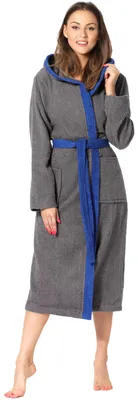 Image de Ladeheid peignoir de bain femme éponge 100% coton LA40-191 (gris foncé-12/bleu-28, S)