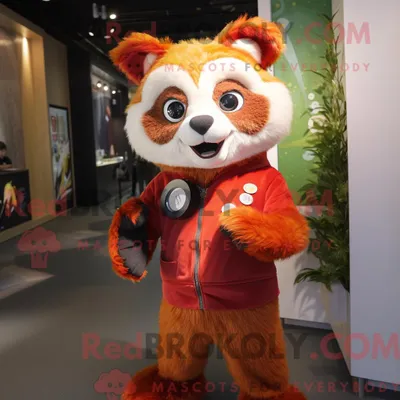 Obrázok produktu pre Maskot spoločnosti REDBROKOLY: oranžová panda v červenom overale a s čelenkou