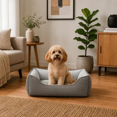 Produktbild von belviona Hundebett, wendbares Hundekörbchen mit 2-in-1 Funktion, weich gepolstert & pflegeleicht, 60x50 cm, hellgrau/dunkelgrau