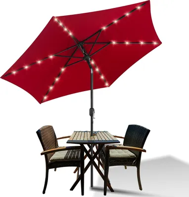Produktbild von TolleTour Sonnenschirm Ampelschirm 270 cm mit LED Solar, um 30° knickbar, UV-Schutz, Kurbel - Rot - Gartenschirm Marktschirm Kurbelschirm