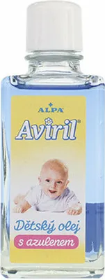 A bottle of Alpa Aviril Baby Oil with Azulene.