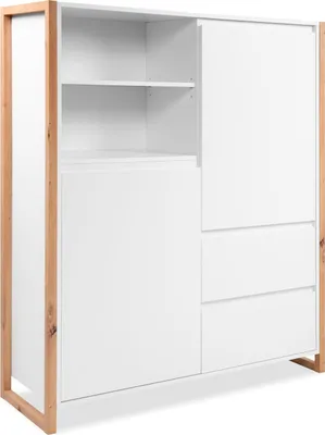 Produktbild von Highboard >Denver< in weiß / Nachbildung Artisan Oak - 120x139x40cm (BxHxT)