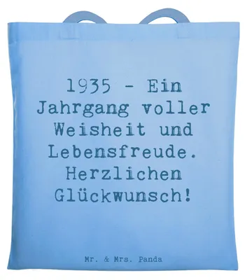 Produktbild von Mr. & Mrs. Panda Shopping Tasche Spruch 1935 Geburtstag - Sky Blue - Geschenk, Laptoptasche, Geburtstagsfeier, Stoffbeutel, Geburtstagsfreude, Jahrgang, Alter, Uni