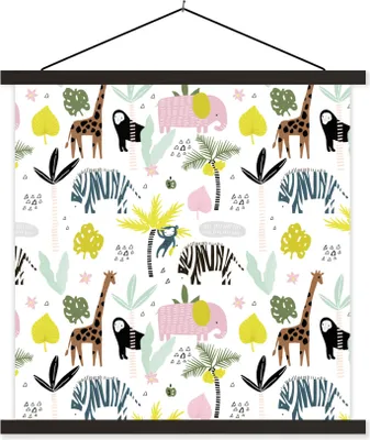 Produktbild von MuchoWow® Textilposter Dschungel - Elefant - Affe 40x40 cm mit schwarzem Rahmen - Fotos
