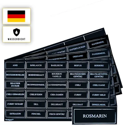 Produktbild von 195 Stück Selbstklebend Wasserfeste Rechteckig Gewürzetiketten | 156 Beschrfitete & 39 Blanko Gewürzaufkleber