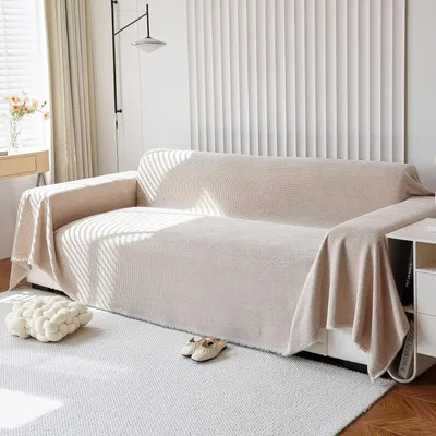 Productafbeelding van Plaid Bank - Decoratief kleed - Meubels beschermen - Zacht chenille materiaal - 180x90 cm - Khaki