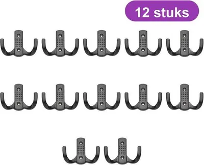 Produktbild von Wandhaken Set 12 Stück Doppelhaken Metall Kleiderhaken Schwarz