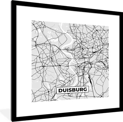 Produktbild von MuchoWow® Gerahmtes Poster Duisburg - Karte - Stadtplan - Deutschland 40x40 cm - Poster mit Schwarzem Bilderrahmen Wandposter Rahmen Foto Bilder - Poster - Plakat im Rahmen