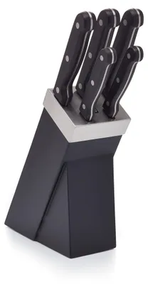 5-teiliges Messerset mit Block, Edelstahl, 9x12x16 cm, schwarz/silber