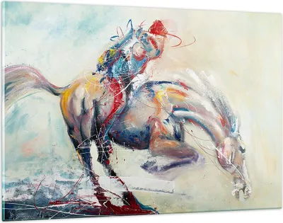 Produktbild von Bilder auf glas - Pferd Abstraktion - 120x80cm - Glasbilder - Wandbilder - Kunstdruck - zum Aufhängen bereit - Wanddekoration aus Glas - Glas Bilder - Wandbild auf Glas - Einteilig - GAA120x80-3446