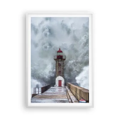 Produktbild von Gerahmtes Poster - Weißer Rahmen - Laterne Meer Sturm - 70x100 cm - Wand Bild - Wanddeko - Wandbilder - Kunstposter - Wandposter - Bilderrahmen - Bilder - Kunstdruck - P2WPA70x100-5003