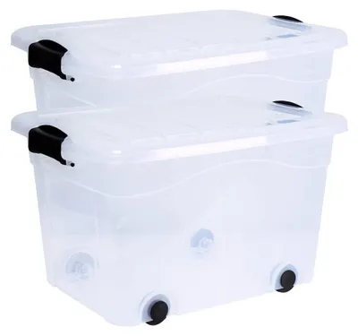 Aufbewahrungsbox 40 l, 2er-Set, mit Rollen, transparent