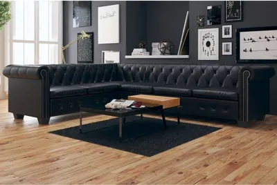 Produktbild von The Living Store Chesterfield Ecksofa 6-Sitzer Kunstleder Schwarz