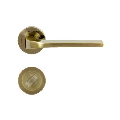 A door handle set with a round rosette, shown against a white background.
