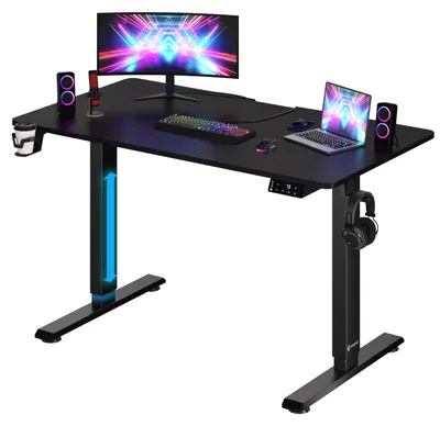 Immagine prodotto di CASARIA® Scrivania Regolabile in Altezza 110x60 cm Elettrica Supporto Cuffie Portabicchieri Scrivania da Gioco Look Carbonio Design