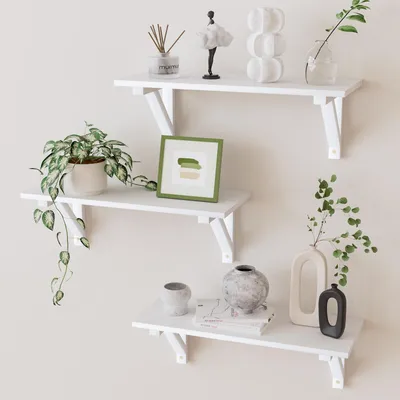 Image de Étagère murale en bois, lot de 3, étagère de cuisine, étagère suspendue, étagère murale, étagère flottante pour chambre d'enfant, salon, cuisine (blanc)