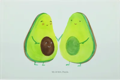 Produktbild von Mr. & Mrs. Panda Glas Schneideplatte Avocado Pärchen - Weiß - Geschenk, Kinder, Schneidbrett, Küchenbrett, Avocados, Hackbrett, Liebe, Familie, Schneidebrett