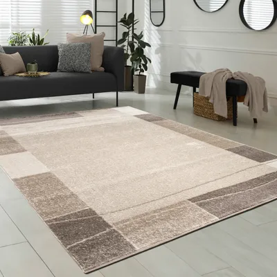 Image de Tapis design Tapis de salon Moderne Bordure marron beige Prix imbattable Dimensions 120 x 170 cm