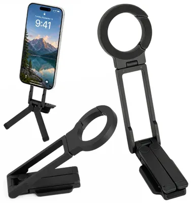 Image de Mini trépied magnétique pour smartphone - Trépied pour téléphone - Aluminium - Attache rapide avec mousqueton - Rotation à 180°/360° - Compatible Arca-Swiss - Filetage de 6,35 mm