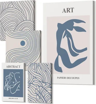 Produktbild von Leinwandbilder Mehrteilig 5-teilig – Modernes Design – Hochwertiger Polycanvas Kunstdruck – Wanddekoration & Wandkunst – Bilder für Zuhause – 2x 30x30 cm + 2x 20x30 cm + 1x 40x60 cm – Abstrakte Formen und Linien im modernen Stil