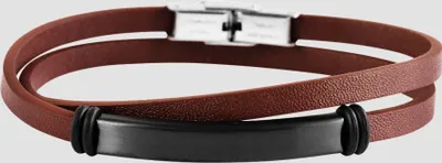 Produktbild von Akzent Wickelarmband aus Echtleder und Edelstahl in Braun mit IP Black-Beschichtung