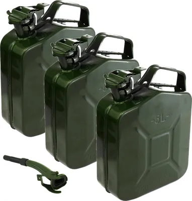 Produktbild von 3x Metallkanister olivgrün 5 Liter inkl. 1x Ausgießer Benzin Diesel