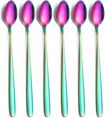 Produktbild von Set von 6 Edelstahl-Eislöffeln mit langem Stiel - Ideal für Desserts und Getränke