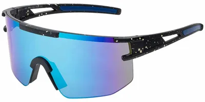 Produktbild von Polarisierte Sport Sonnenbrille – Shield-Glas, UV400 Schutz, Fahrradbrille Schwarz/Blau