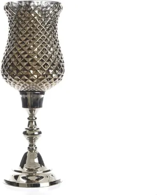 Produktbild von Windlicht Pokal Glas Alu Fuß antik H 36 cm