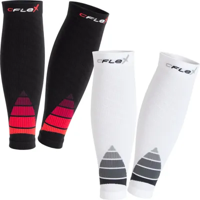 Produktbild von CFLEX Herren & Damen Sport Kompressions Stulpen (2 Paar) Wadenbandage - Weiss-Grau & Schwarz-Rot Mix L-XL