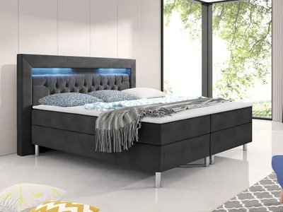 Obrázok produktu pre Boxspringová posteľ s LED osvetlením 160x200 DELBIN - šedá + topper ZDARMA
