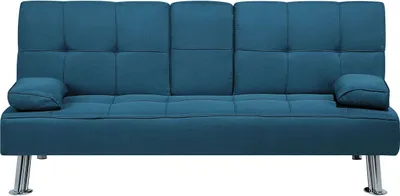 Produktbild von BELIANI 3-Sitzer Sofa Blau Stoffbezug Gesteppt mit Schlaffunktion Integriertem Tisch Klapparmlehne Modern Skandi Wohnzimmer Schlafsofa Sofabett