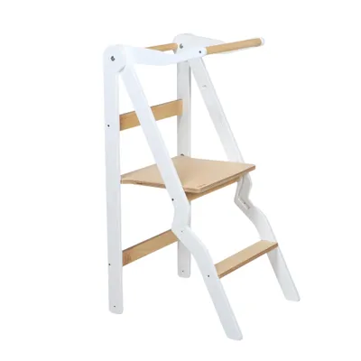 Produktbild von leg&go Klappbarer Lernturm aus Holz ZigZag mit extra Sicherheitsgeländer, Weiß