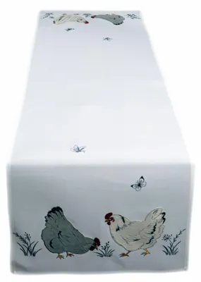 Image de Nappe Chemin de table Broderie Poule Papillons Pâques 40 x 140 cm