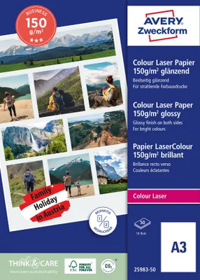 Obrázek produktu pro Avery 25983-100, Laserový tisk, A3 (297x420 mm), 100 listy, 150 g/m², Bílá